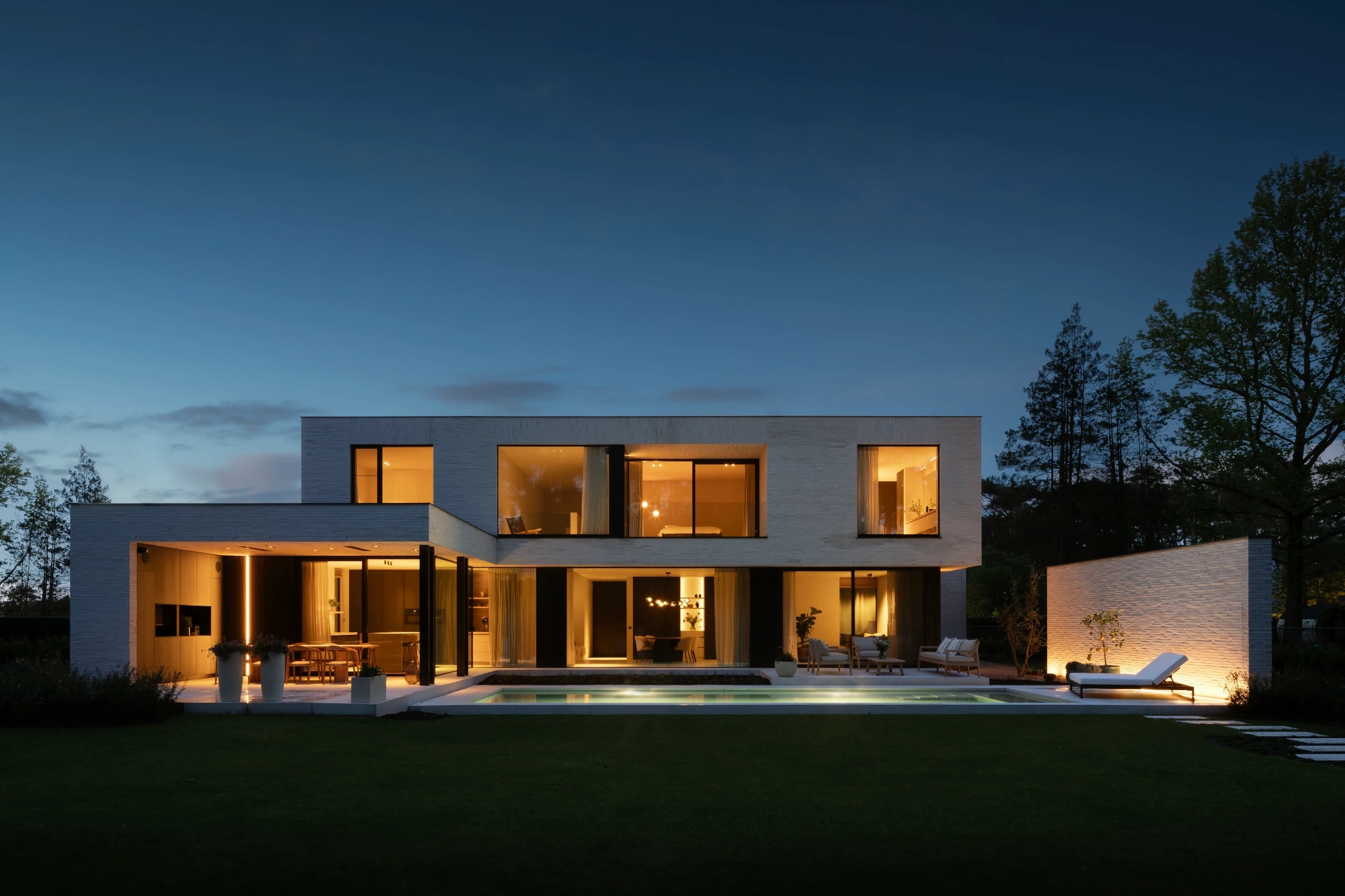 modern villa in evening light