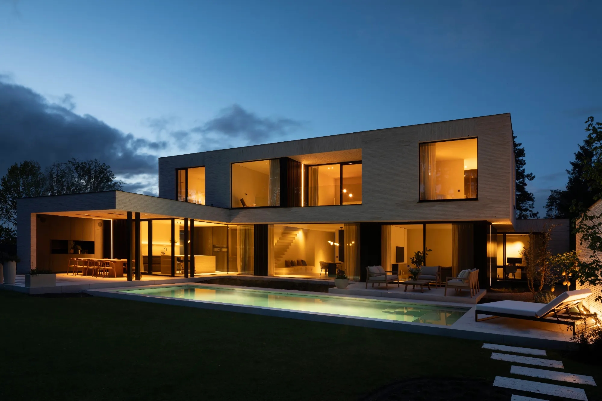 modern villa in evening light